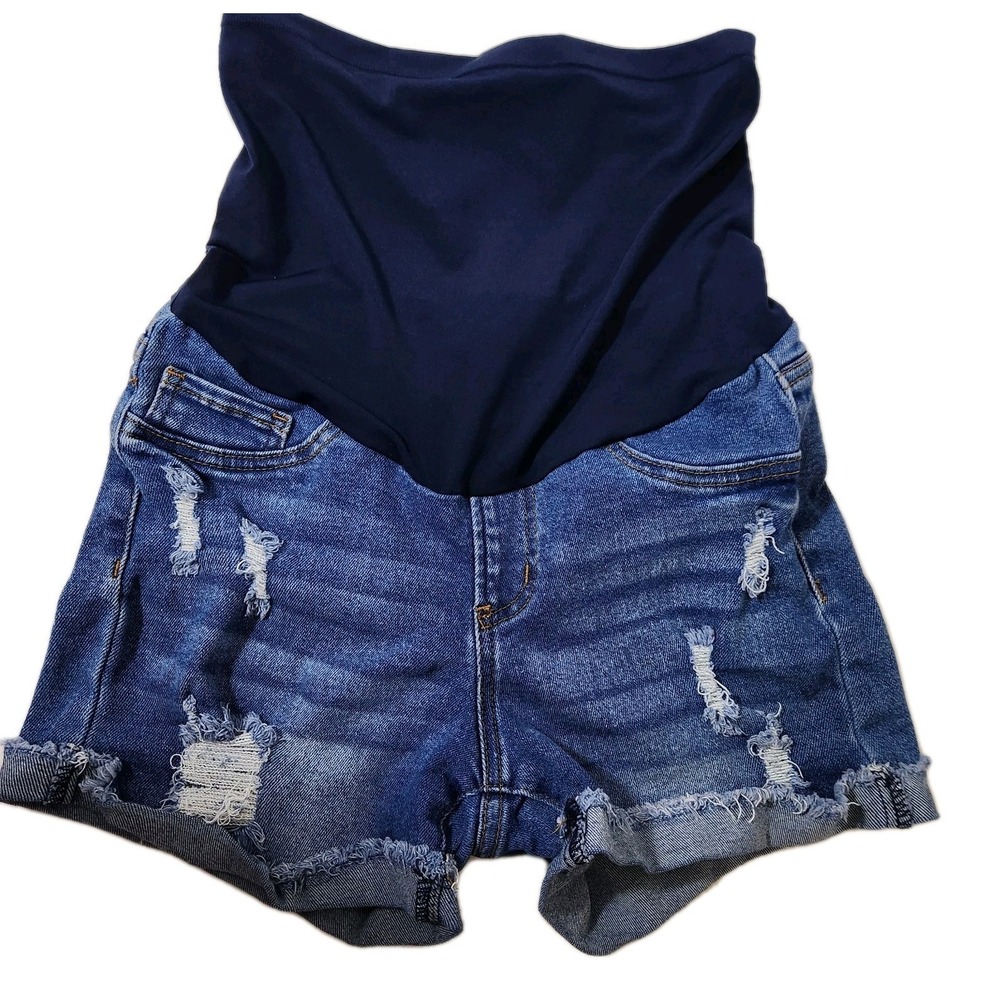 S.O.N.G. MATERNITY Cuffed Hem Distressed Denim Jean Shorts Size Small Song